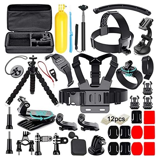 Hieha 23 Kit Accesorio Universal de Cámara Deportiva Action CAM Acuatica Maletín Estuche Cinturón Pecho Arnes Correa Cabeza Palo Flotante Trípode para Victsing Campark GoPro Hero Session SJCAM