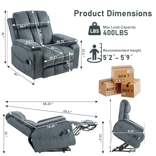 Sillón reclinable eléctrico azul grisáceo grande miniatura 3