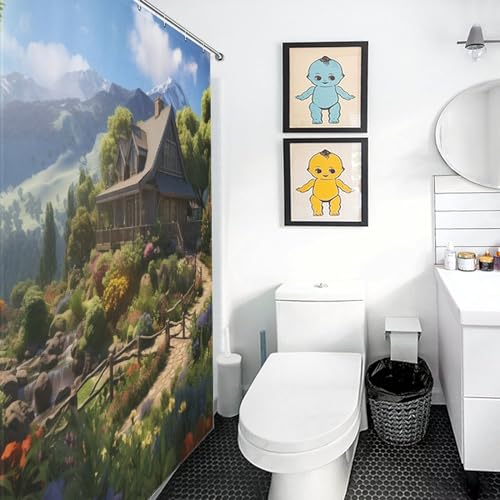 Rideau de douche lavable et imperméable en polyester 168x183cm style gîte de montagne