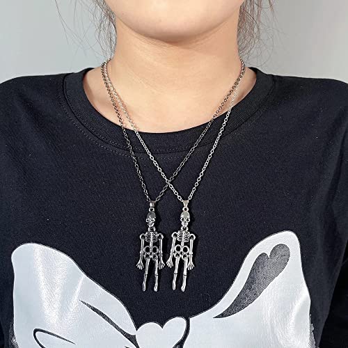 Skeleton Ghost 2 Pcs Best Friend Matching Necklace For Women Friendship Bff Necklace For 2 Cute Necklaces For Teen Girls Sister Dainty Couple Valentines Day Gifts (Gold And Silver 2, Zinc Alloy) #TOP2
