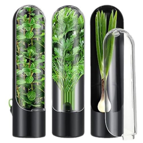 BSTMOME Set of 3 Herb Saver Pod Herb Keeper Vegetable Fresh Cilantro Containers for Refrigerator, Fresh Herb Keeper for Cilantro, Parsley, Asparagus, Keeps Vegetables for 2-3 Weeks (Black)