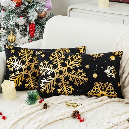 Jayusaror Weihnachtskissenbezug 30x50 Schwarz Gold Kissenbezug...