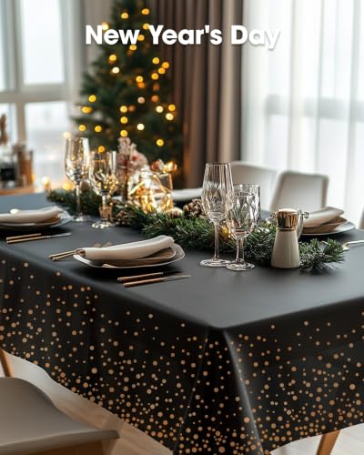 Image of Pureegg Plastic Table Cloth Disposable 54x108 Inch 10 Pack, Black Rose Gold