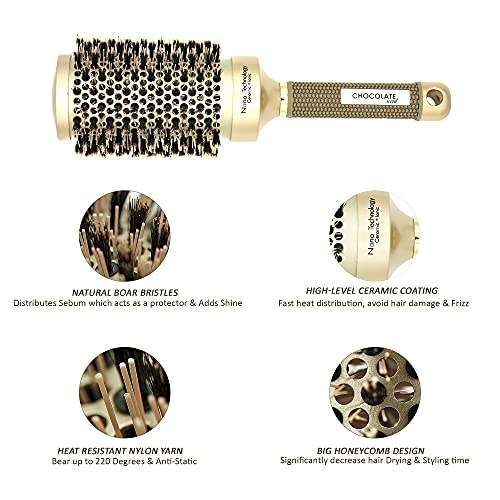 Round Hair Brush And Detangling Comb - Ionic Tech Boar Bristles Round Brush For Blow Drying Wide Tooth Comb For Wet Or Dry Hair With Hair Clips Included #TOP4