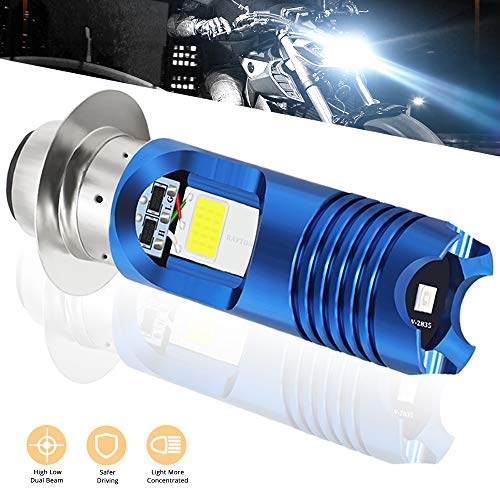 YEERON 9-85V P15D LED Bulb 1600Lumens High Power2XCOB LED+1X 3528 SMD Chips H6M LED Motorcycle Lamp High Low Beam for motorcycle motorbike.(1-pack).