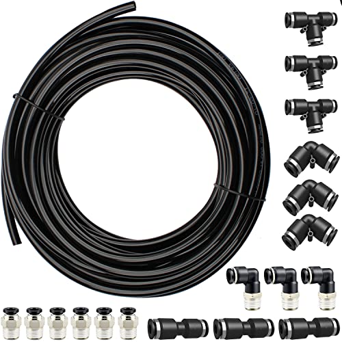 GALDOEP 18 piezas Kit Conectores de Empuje Recto,Enchufe Rapido Neumatico Conectores,Guarniciones Neumaticas 8mm(L + T + I + combinación de tipo cilíndrico neumático) +10m Aire de PU Tubo Manguera Cover