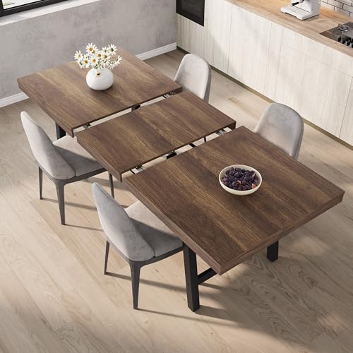 Image of GarveeHome 63-83 inch Extendable Dining Table, Industrial Rectangular Dining Room Table for 6-8 People, Expandable Kitchen Table with Heavy Duty Metal Frame for Dining Room, Kitchen & Parties, Brown