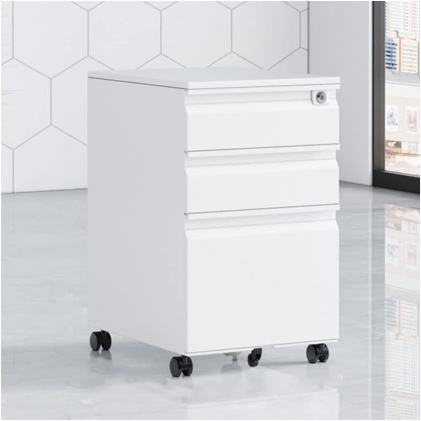 Floor to Ceiling Office Cabinet, Steel 3 Drawer Movable Cabinet, Movable Push Cabinet with Locking, Low Cabinet, Under Cabinet Cabinet (Color : J) (H)