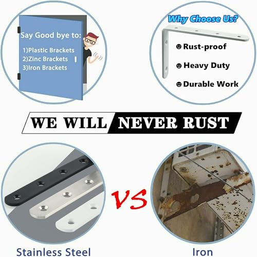 Alise J5207W-4P Floating Shelf Brackets,White Bracket For Shelves Heavy Duty L Wall Bracket Corner Brace,Stainless Steel Joint Angle Bracket thumb #6
