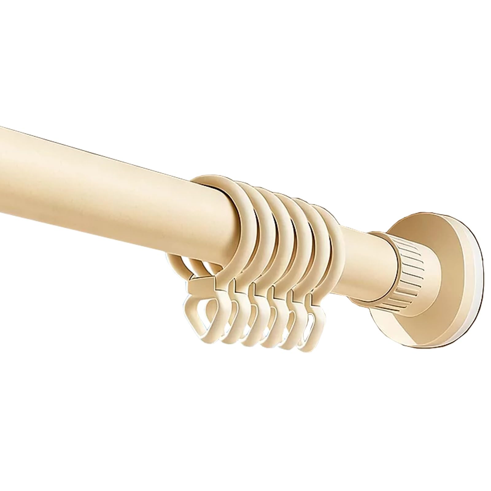 Carbon Steel Tension Curtain Rod with 20 Rings, Spring Loaded Adjustable 28-161in Waterproof Rust Proof, for Bathrooms Bedrooms Small Windows(Beige,310-360cm/122-142in)