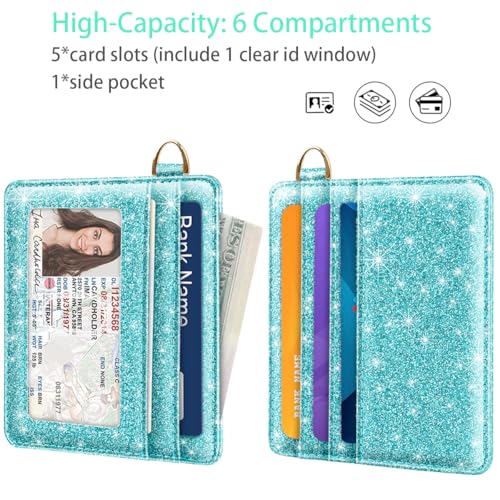 Image of Slim Minimalist Pocket Credit Card Holder Wallet Women | RFID Blocking Lightweight Thin Small Cute Card Cases, Glitter Teal