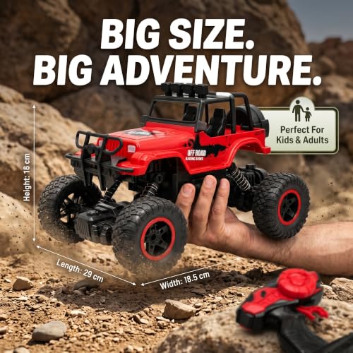 Image of DV Big Size Rock Crawler Rc 4x4 Car Monster Truck Toy for Boys Girls Kids, Off-Road Vehicle with LED Headlights & Music, Dual Mist Fog Spray Function, Anti-Skid Rubber Tires, Birthday Gift 6121 Red