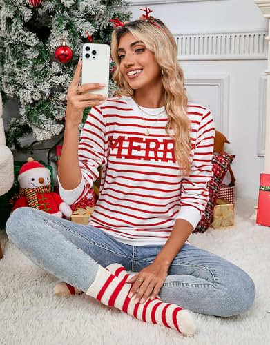 shermie Womens Stripes Sweaters Long Sleeve Crew Neck Casual Cute Heart Pullover Sweater4