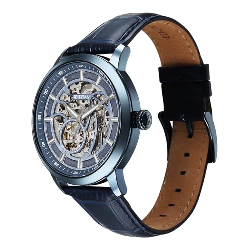 Image of Titan Phoenix Skeletal Automatic Analog with Bluel Leather Strap Watch for Men - 90223QL01