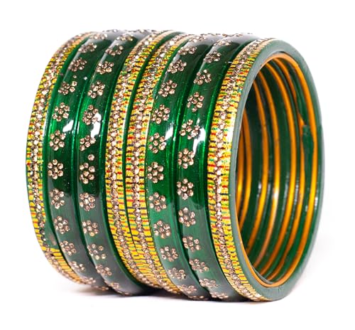 Image of Swara Creations Lah /Lac bangles red color Set, LAHTHI Churi Kundan work for Women and Girls(8 pcs)