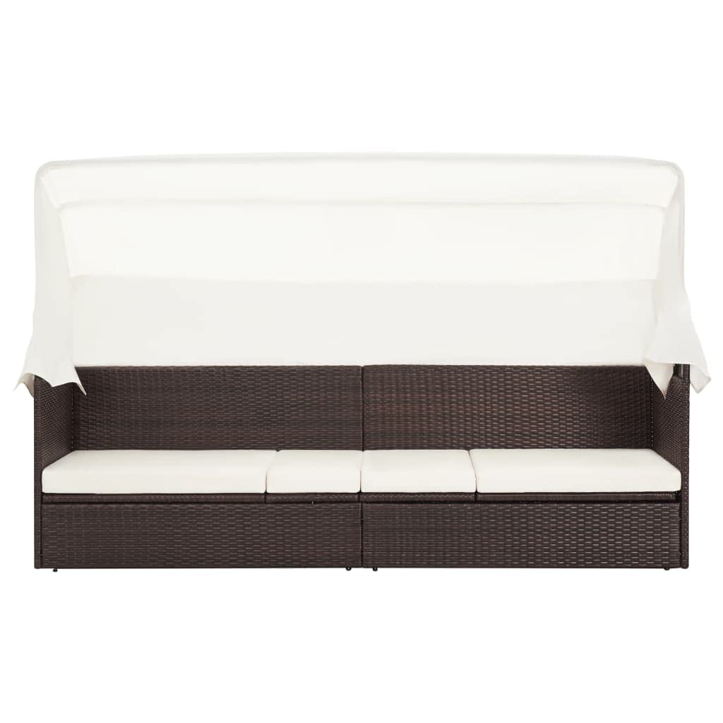 Lettino da giardino resistente alle intemperie con cuscino imbottito, letto da giardino con baldacchino in polyrattan e rattan PE con schienale regolabile, mobili lounge con baldacchino