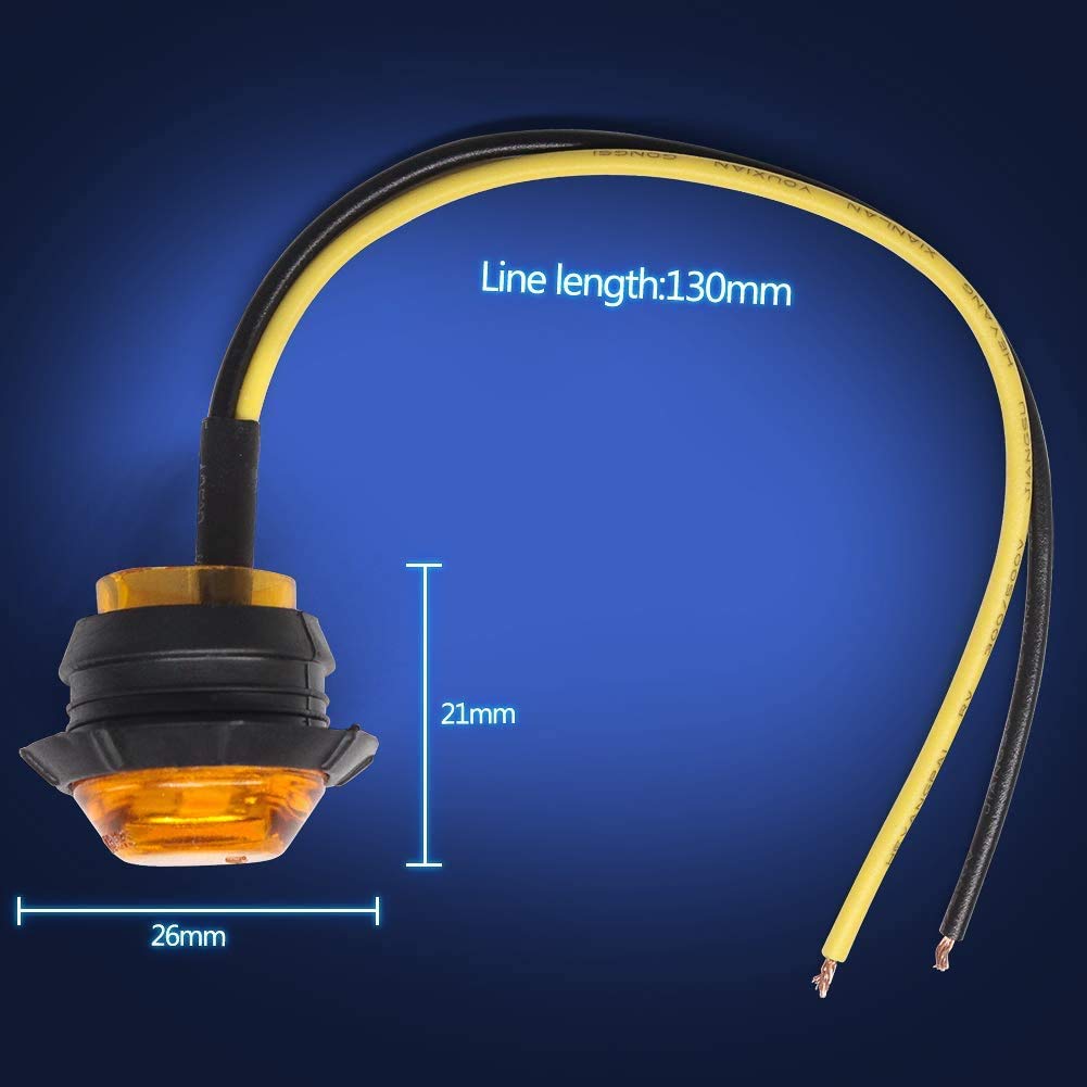 Biqing 20X Luce Laterale da Camion rotonda Ambra, 3/4" Led Indicatori Laterali LED Fanali Posizione 12V/24V impermeabile Universale per Camion Caravan Camper Rimorchio Bus 4 Pcs