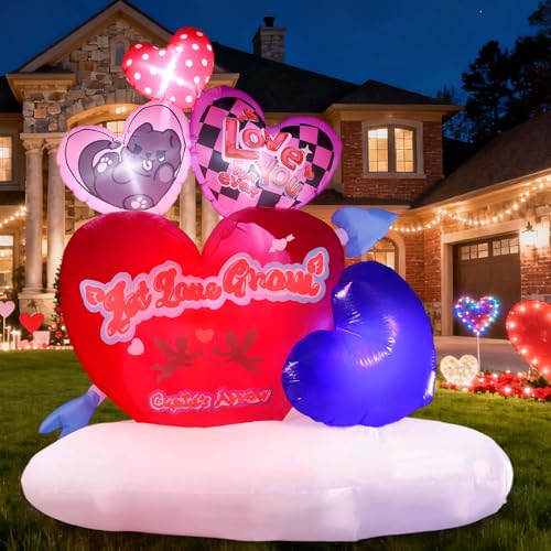 KISSUNY 6.5 FT Giant Valentine Inflatable Hearts Decor LED Light Up Heart Balloon with Cloud Base Big Blow Up Yard Decoration for Wedding Proposal Anniversary Party - Outdoor & Indoor Use