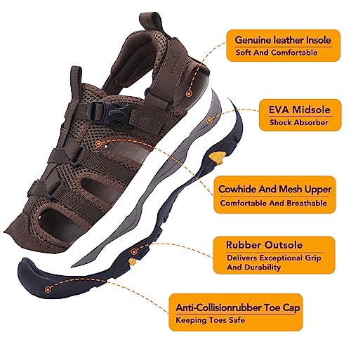 MGGMOKAY Men's Leather Closed Toe Sandals For Hiking Walking Water Beach Athletic Outdoor Fisherman Sandal2