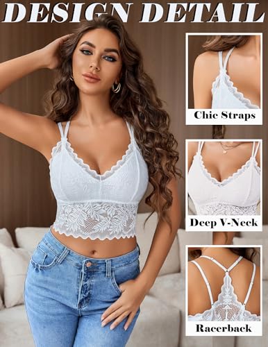 Image of Avidlove Lace Bralette for Women V Neck Camisoles Racerback Adjustable Strap Sexy Crop Tops