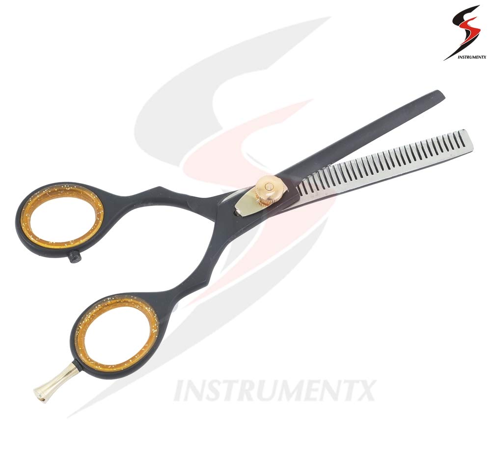 SS INSTRUMENTX Forbici per Sfoltire i Capelli, Forbici Parrucchiere Professionali per Sfoltire e Tagliare i Capelli, Forbici Barbiere Seghettate per Uomini, Donne e Bambini (5.5", Nera)