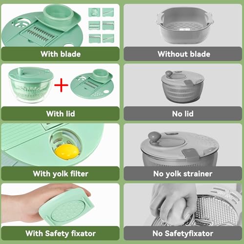 YUANYE Salad Spinner Large, 3 IN 1 Vegetable and Fruit Washing Bowl with Strainer, Lettuce Spinner with 5 Blades Slicer, Egg Yolk Strainer, Salad Bowl for Efficient Salad Preparation, 5.3 Qt - Thumbnail 3