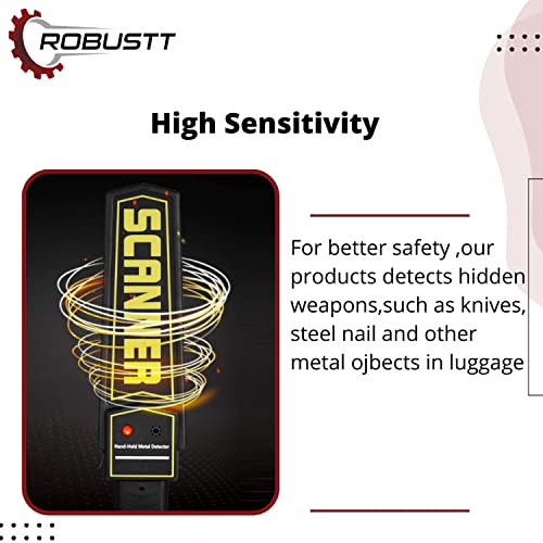 Image of Robustt High Sensitivity Hand Held Metal Detector (Pack of 10) Leather case on Handle, with Battery Included Alarm Mode -Sound, Vibration & Led Lights for Malls, Airports, Railway Stations, Banks