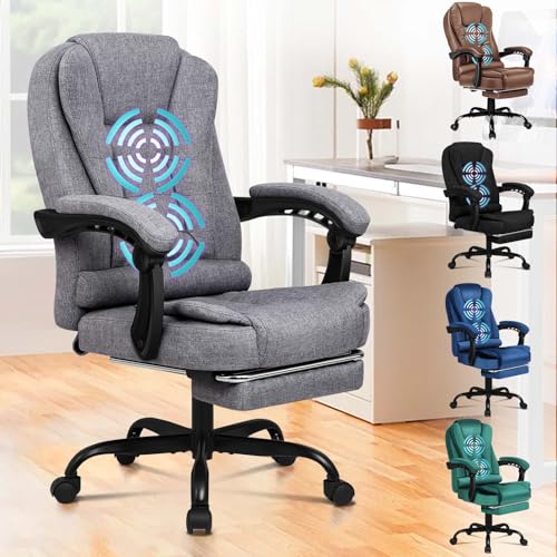 ALFORDSON Silla de Oficina ergonómica con Masaje, reposapiés y función de inclinación de 150°, Silla ejecutiva con elevación por Resorte de Gas, Silla giratoria para Juegos, Tela, Gris