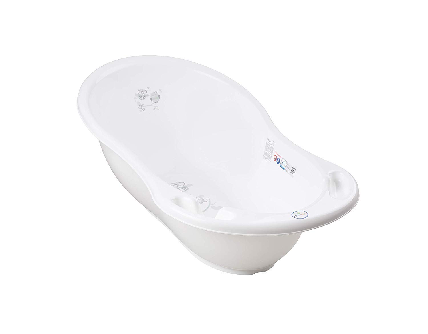 Tega Baby ® SET 5-teilig Badewanne Badesitz für Baby, ab 0 Monate mit eingebautem Thermometer - Anti-rutsch, GESCHENK für Neugeborene (allein, Eule - weiß)