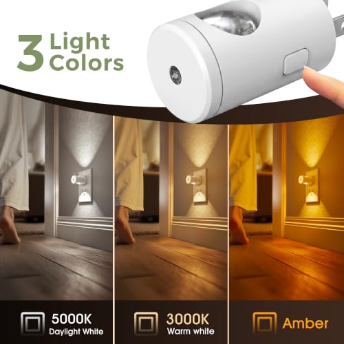 Image of L LOHAS LED Night Lights Plug into Wall, Dimmable Night Light Plug in | 3000K /5000K /Amber, 5 Lever Brightness, Nightlight Dusk to Dawn, 180 Rotatable, Bedroom, Bathroom, Hallway, White, 2Pack