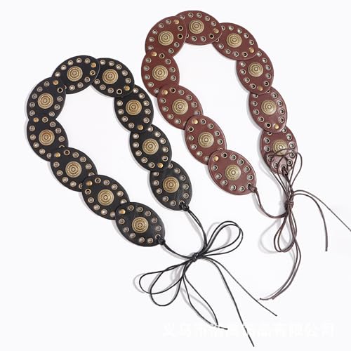 Western-Boho-Belt for Womens Wide-Disc-Hollow-Concho Lace-up PU-Leather Waist Belt for Dress Jeans3