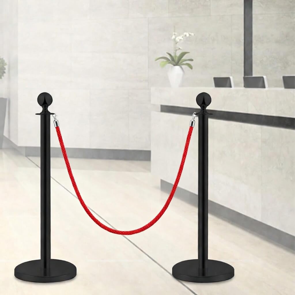 Postes Separadores de Acero Inoxidable Negro 90 cm 2 Piezas Control de Multitudes