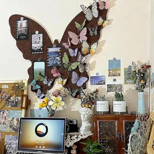Image of Climberty Butterfly Felt Bulletin Board Corner Pin Board for Wall Photos, Notes, Postcards & DIY Decor, Memo Display Board with 50 Cards & 50 Push Pins for Home or Hostel Rooms, 80x70cm
