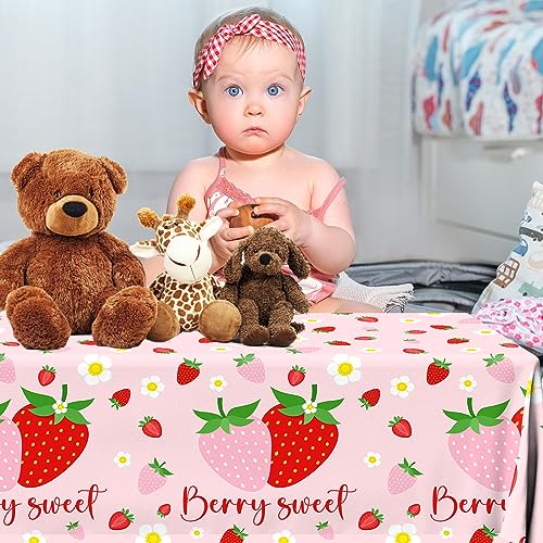 Image of Strawberry Tablecloths Birthday Decorations, Plastic Berry Sweet Table Covers for Strawberry Party Decoration Berry Sweet Baby Shower Party Supplies