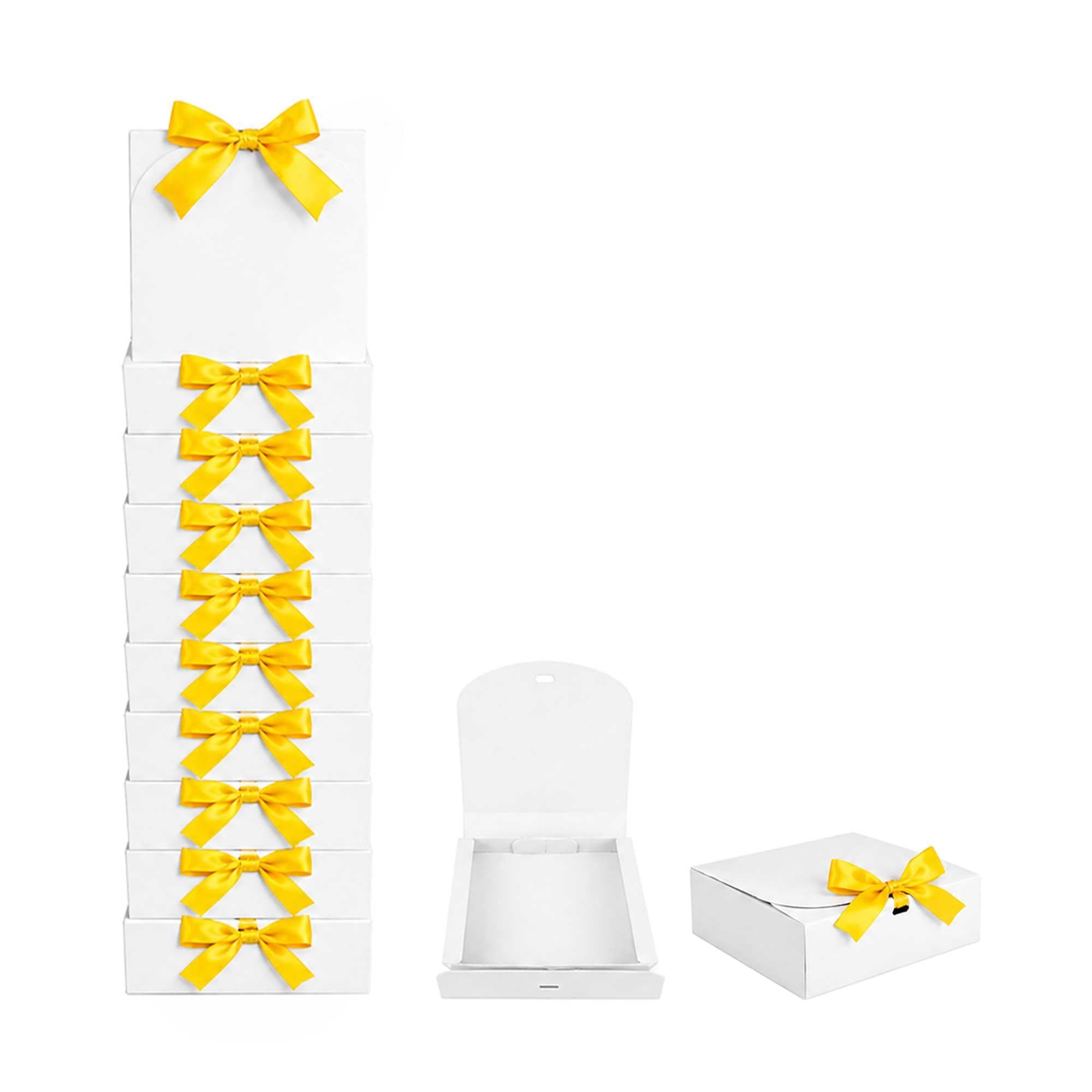 Emartbuy White Kraft Gift Box with Yellow Ribbon – 24 x 24 x 5 cm – Fits Chocolates, Scarves & Stationery Sets – Birthdays Weddings Christmas Corporate Gifting Trade Wholesale – Pack of 12