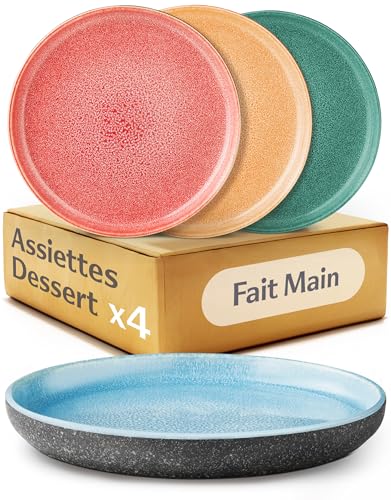 Regalo ideale: Perfetto per una casa nuova, un compleanno o per gli amanti del design – questo set di piatti da dessert con smalto reattivo è fatto a mano e ogni pezzo è unico.