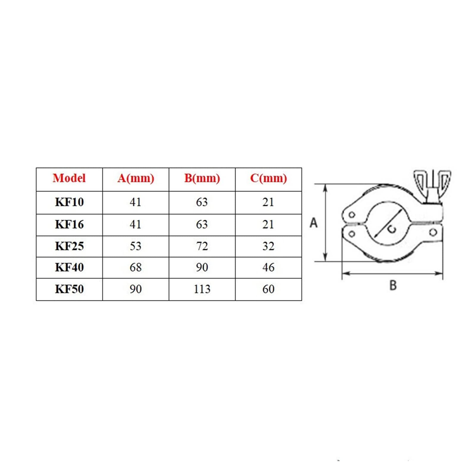 Aluminiowy Triclamp KF Zacisk Zawiasu Próżniowego Zacisk Rury Złączki Tri Clamp z Aluminiowym Wspornikiem Centrującym i Gumowym O-ring (Kolor: Srebrny, Rozmiar: KF50) Okucia