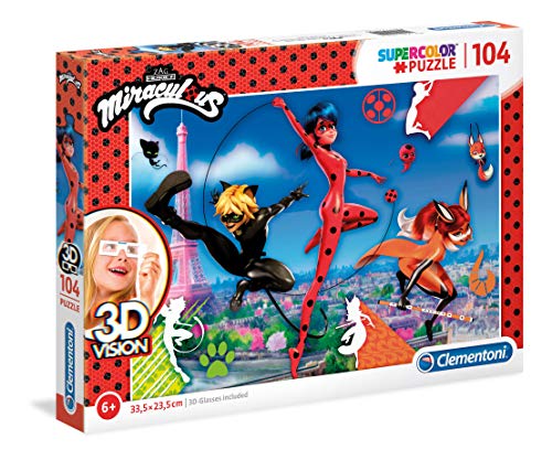 Clementoni-3D Vision-Miraculous Puzzle, 104 Pezzi