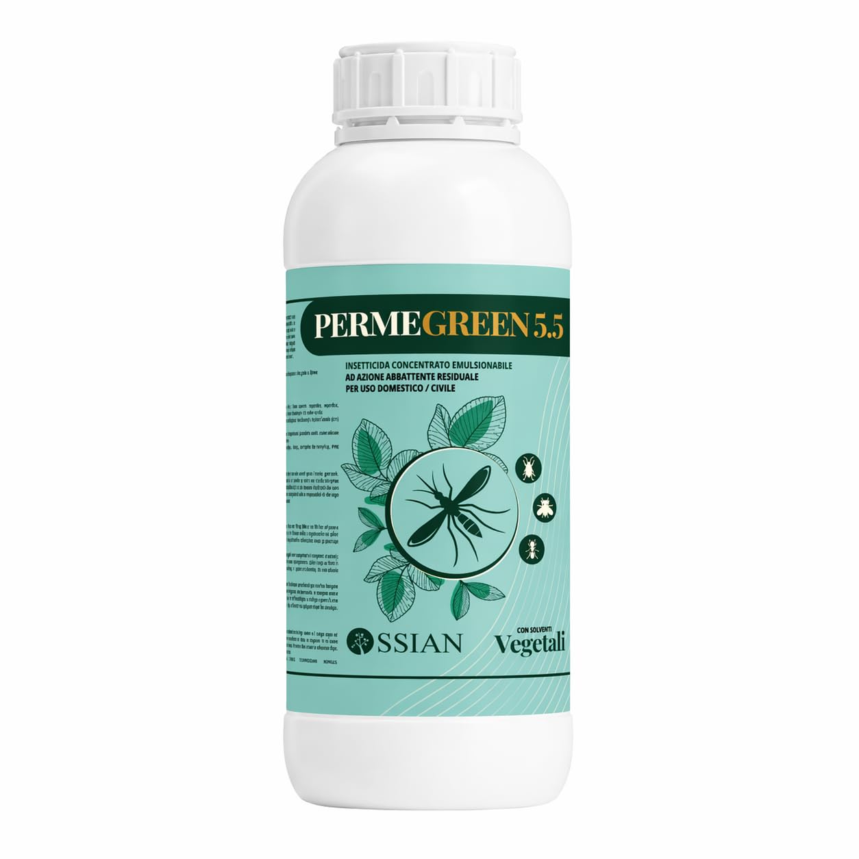 Ossian Permegreen 5.5 Insetticida Concentrato Inodore 1 LT – Permetrina, Tetrametrina e PBO – Azione Abbattente e Residuale – Contro Zanzare, Mosche, Scarafaggi, Blatte, Zecche – Interno/Esterno