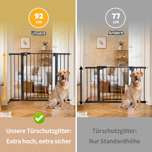 LAOYE Treppenschutzgitter ohne Bohren, Extra Hoch 92 cm Höhe, 75-124 cm Breite, Türgitter Baby mit 3 Verlängerungen, für Kinder… – Ansicht 2
