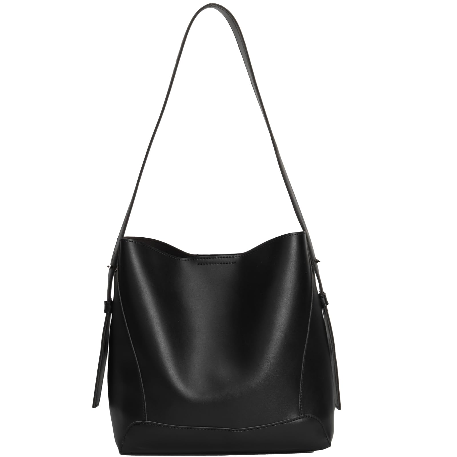 Barsine Leather Bucket Tote Purse for Women Tote Bag and Handbags Shoulder Bag with Pockets and Magnetic Snap,Black