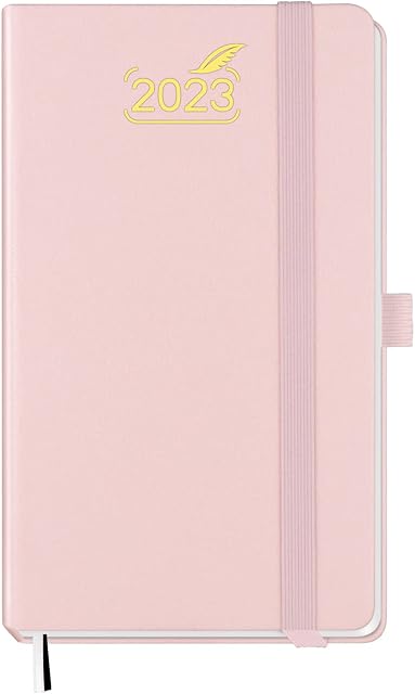 Pocket 2023 Diary by BEZEND, Slim Planner Week to View 15.5 x 9 cm, A6 Daily Weekly and Monthly Calendar with Pen Holder, FSC Certified Paper, Flexible Hard Cover - Pink