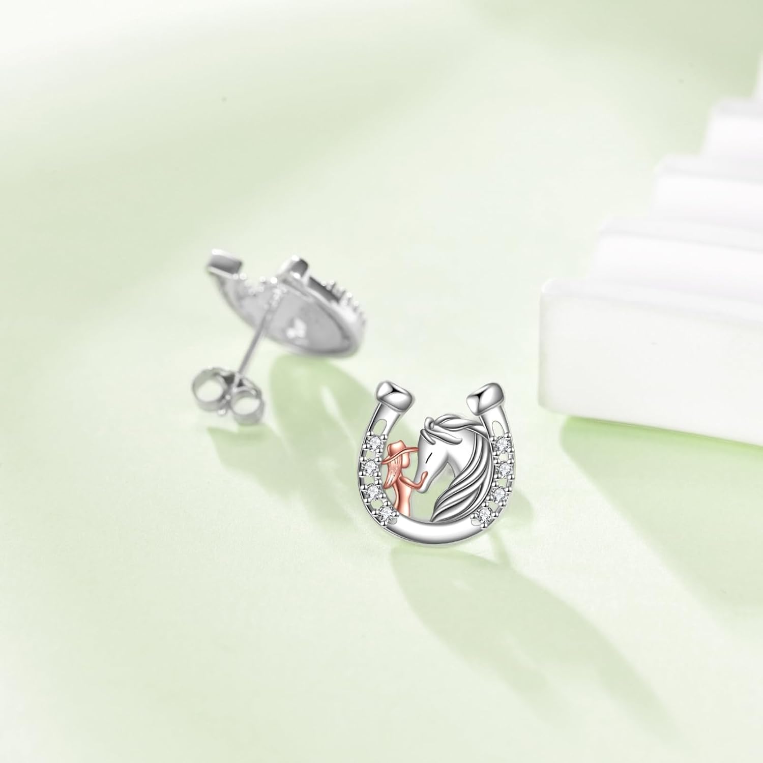 Horse Stud Earrings 925 Sterling Silver Horseshoe Horse Earrings Animal Jewelry for Women Mom - Image 6