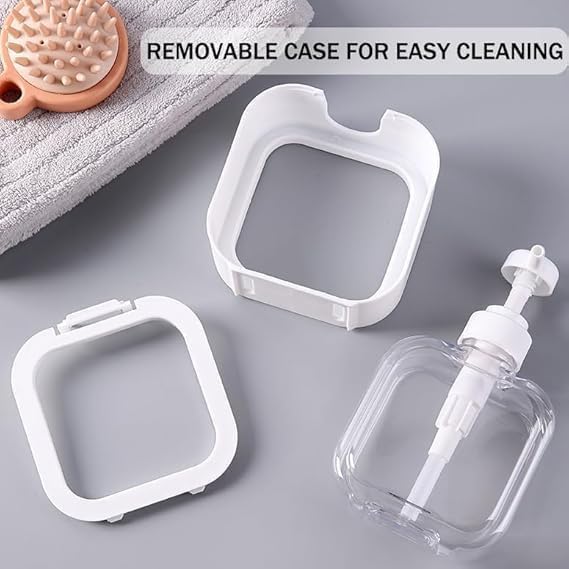 VENEXA Plastic Bathroom Hand Soap Dispenser Kitchen Sink Dish Soap Dispenser with Pump Shampoo Lotion Shower Gel Bottle Press Type Refillable Empty Transparent - White (300 ml) (Square Soap Dispense) 3