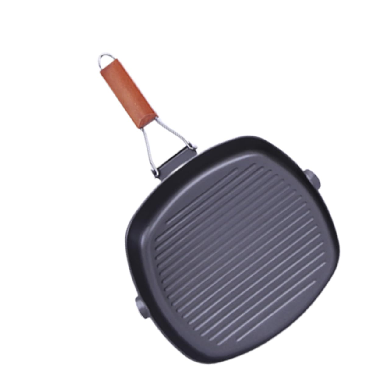 MUCKLILY 1PC Foldable Non Stick Frying Pan Dark Grey Iron Steak Pancake Pan with Stripe Design Ergonomic Handle Conduction Easy to Clean Cooking Accessory