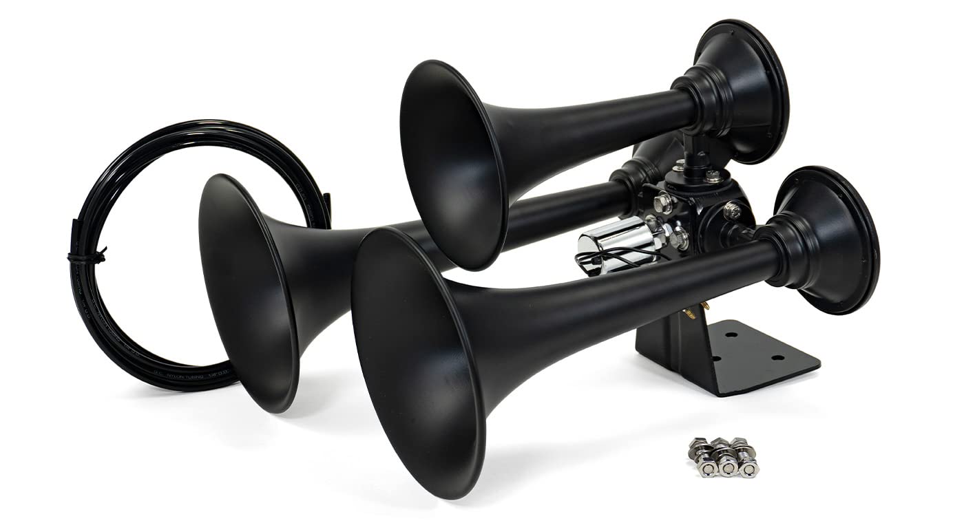 HornBlasters Rhino 12/24 Volt Train Horn Only (Black) - 3 Trumpets - Big Sound