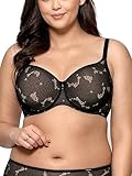Nipplex - BH große Brüste - Amanda Spacer - Damen-BH, BH Minimizer Damen-BHS - Frauen BH - verstellbare Träger, volle Körbchen mit schwarzer Spitze, Minimizer, Bügel, Beige und Schwarz, 65G