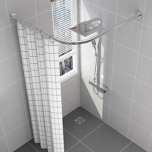 Barra de Cortina de Ducha Curvada en Forma de L Varilla Extensible Sin Perforación Riel de Cortina de Ducha de Acero Inoxidable para la Esquina del Baño No Se Hunde Cover