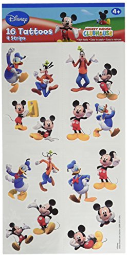Disney Mickey Mouse Birthday Party Temporary Tattoos Favour, Pack Of 16, Multi , 2" X 2", Paper