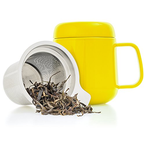 Tealyra - Sumo Ceramic Yellow Tea Cup Infuser - 13.5-ounce - Small Mug